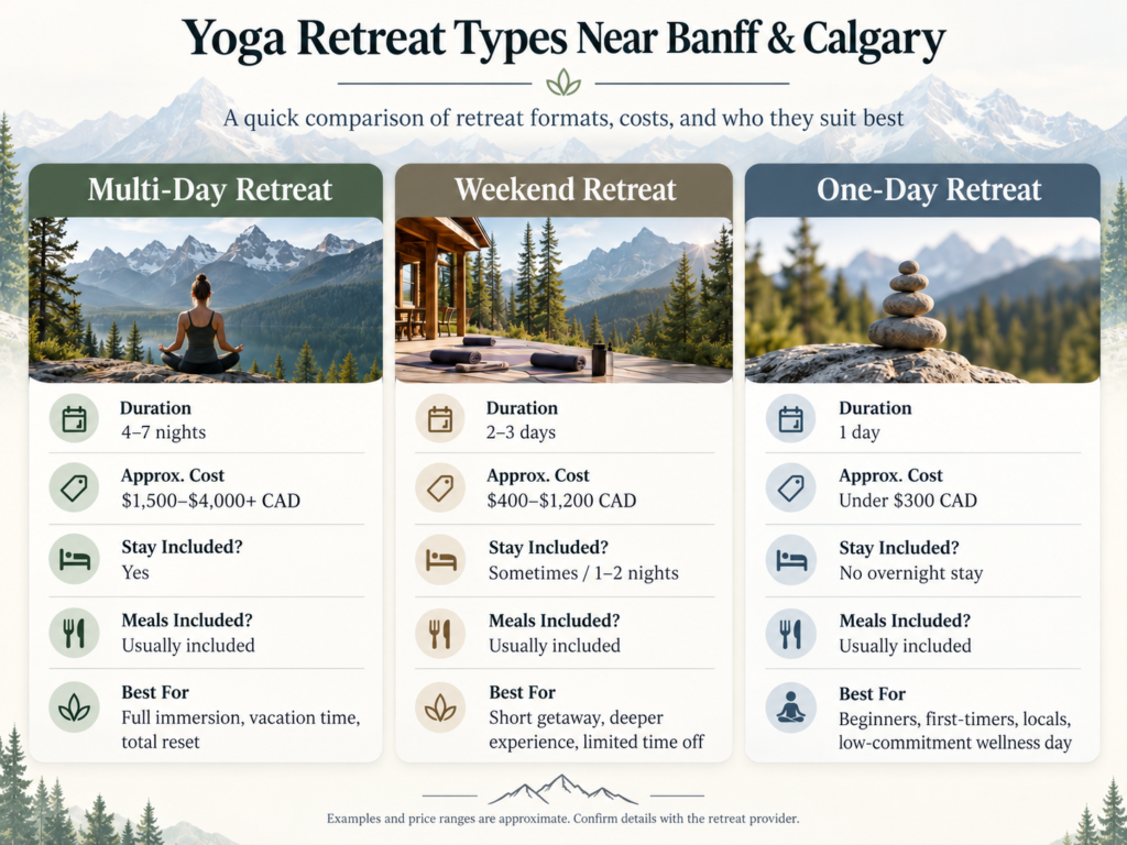 Comparison of yoga retreat types in Banff and Calgary