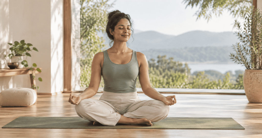 Hatha Yoga practice for flexibility strength posture and mindful breathing