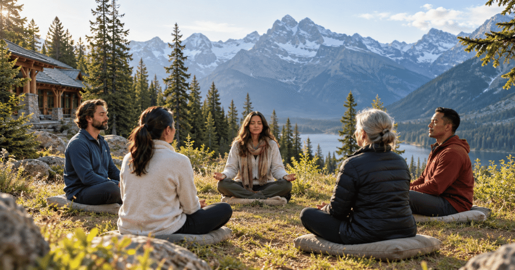 Participants attending a one-day meditation retreat in Banff
